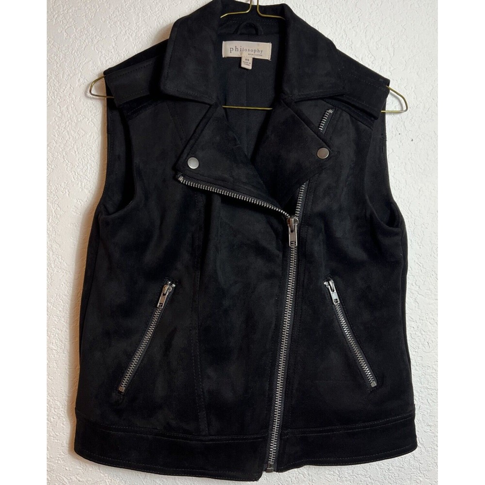 Philosophy Black Vegan Faux Suede Moto Vest Women’s Size XS